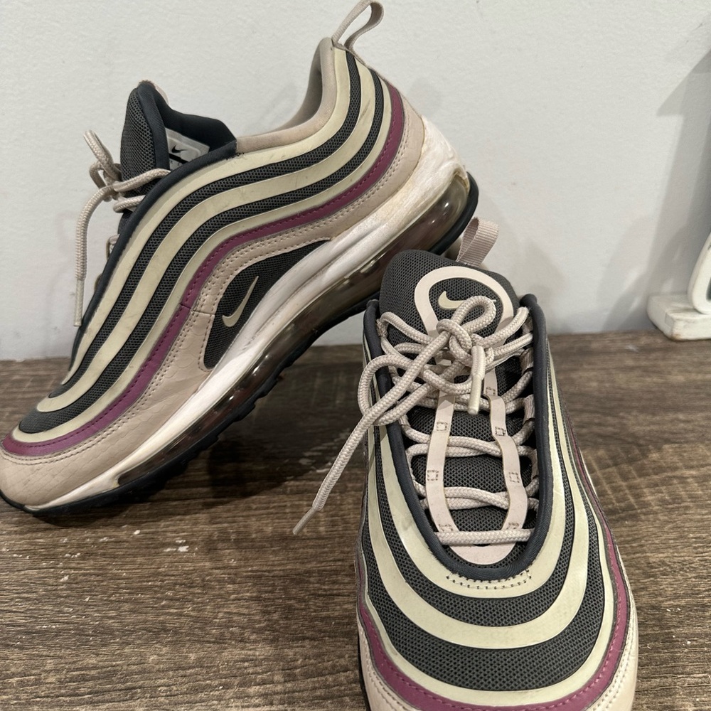 Nike Air Max 97 with Cream, Black, and Purple Accents